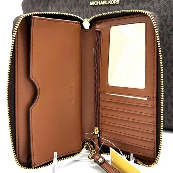 Michael Kors Large Jet Set Travel Chain Shoulder Bag & Double Zip Wallet Brown